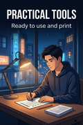 Printable study planner, English version, tables and checklists