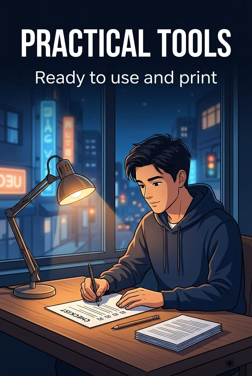 Printable study planner, English version, tables and checklists